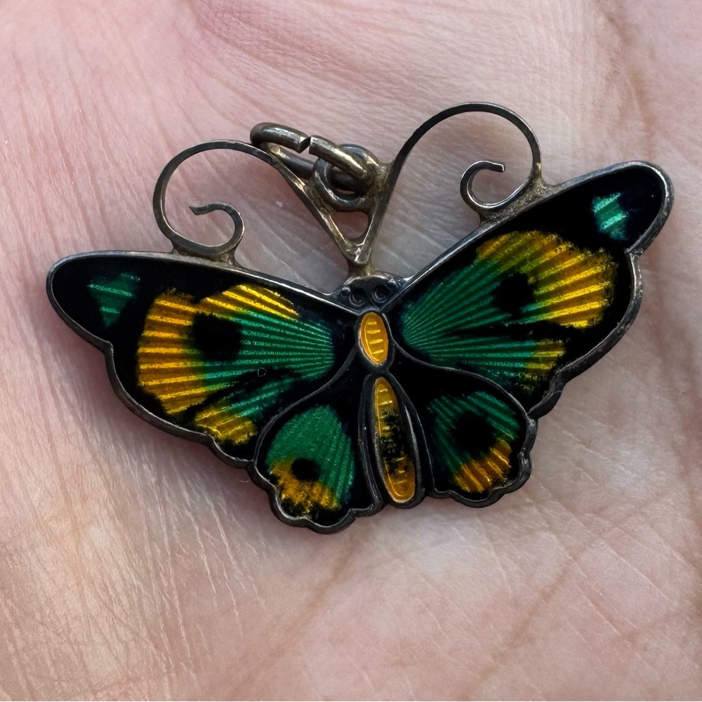 David Andersen Norway Sterling Silver 925S Enamel Butterfly Pendant